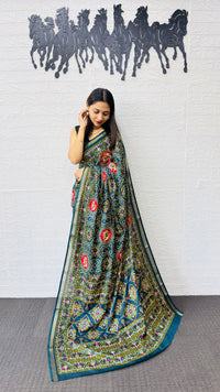 Elegant Teal Green Patola Silk Saree with Multicolor Traditional Weaving | Premium Festive & Cultural Wear