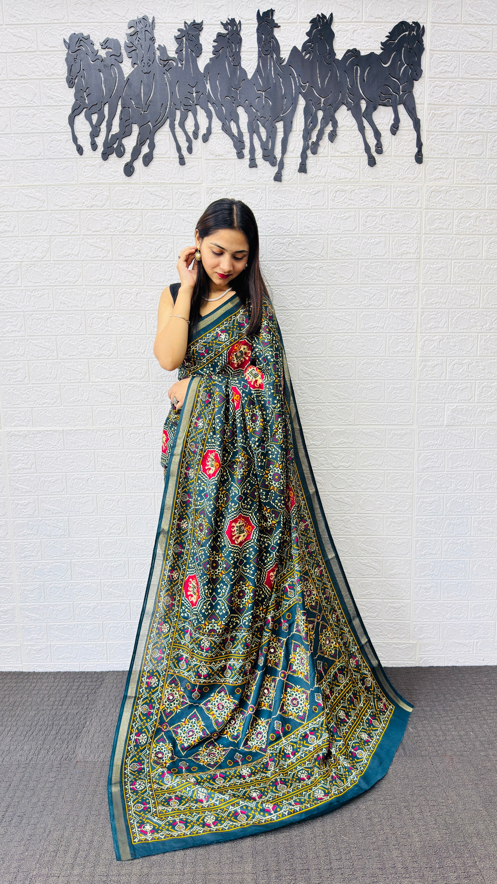 Elegant Teal Green Patola Silk Saree with Multicolor Traditional Weaving | Premium Festive & Cultural Wear