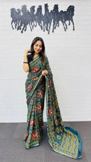 Royal Peacock Blue Patola Silk Saree with Multicolor Traditional Weaving | Premium Festive & Cultural Wear