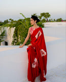 Scarlet Rouge Cotton Silk Saree with Artistic Floral Statement Design