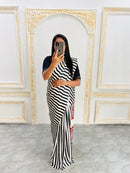 Elegant Black & White Striped Designer Saree with Bold Red Heritage Pallu