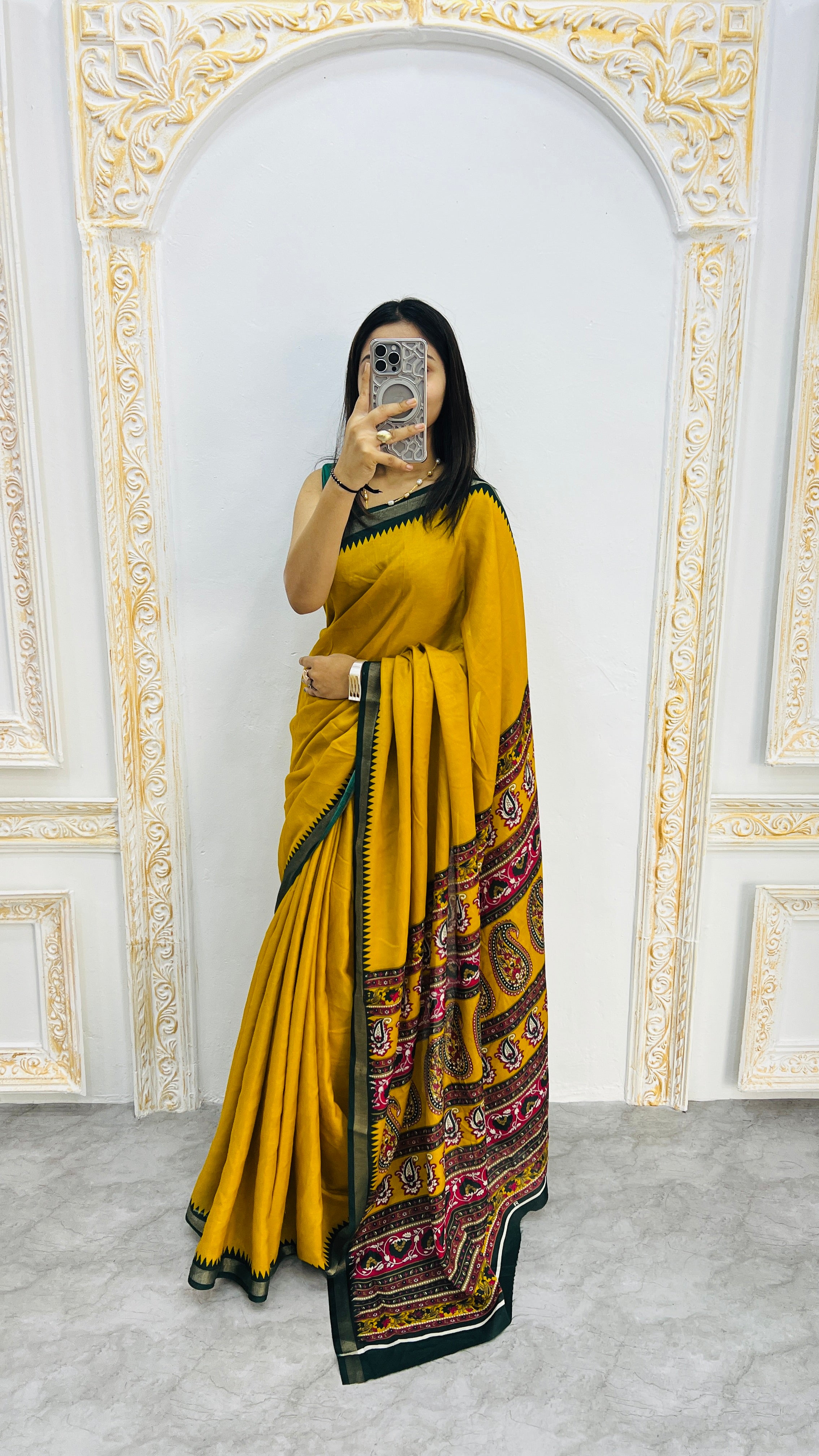Sunlit Mustard Cotton Silk Saree with Royal Paisley Heritage Border