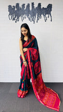 Elegant Teal Blue Designer Saree with Vibrant Pink Heritage Border