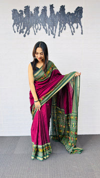Royal Rani Pink Designer Saree with Intricate Green Traditional Border