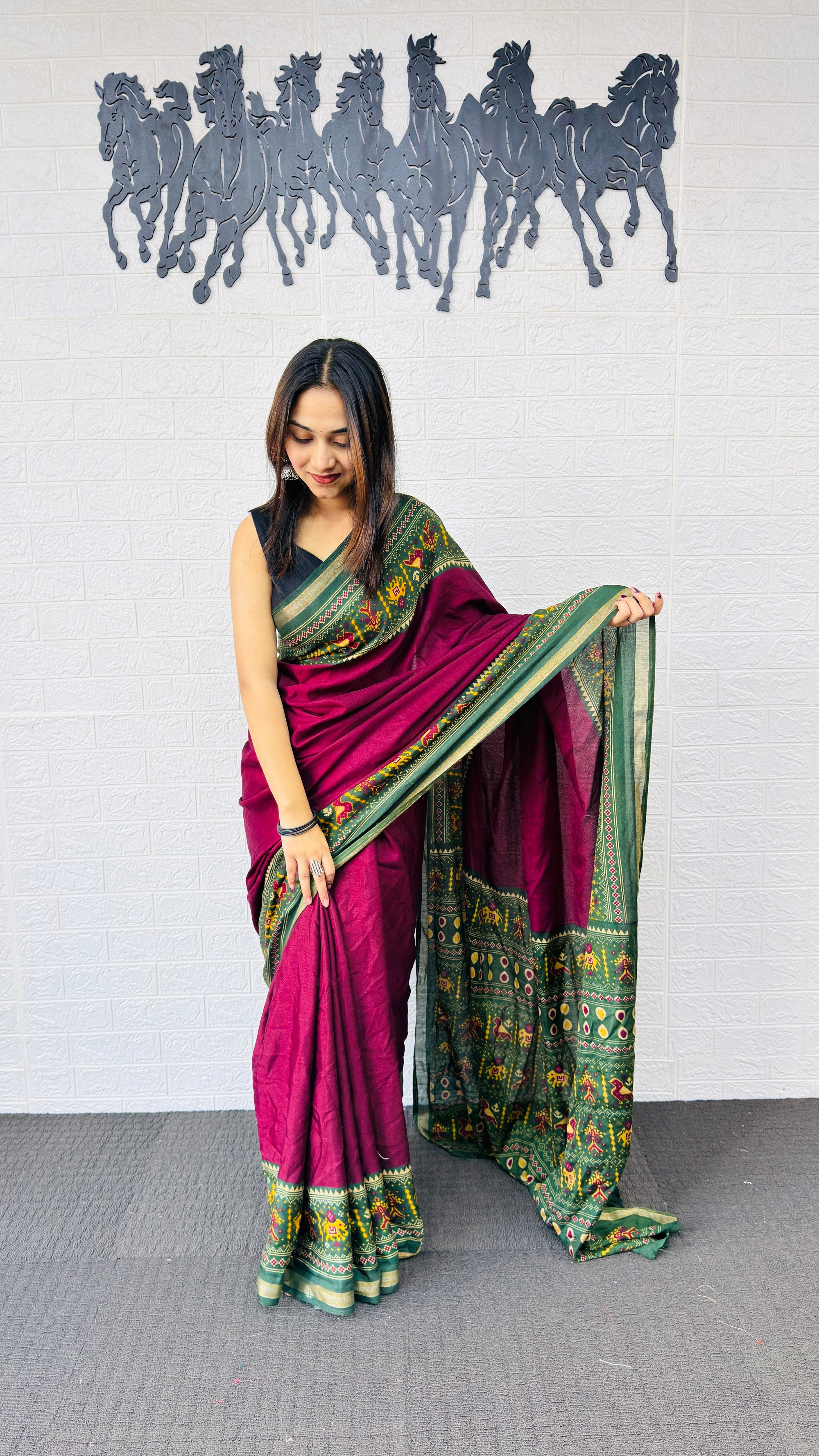 Royal Rani Pink Designer Saree with Intricate Green Traditional Border