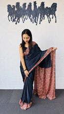 Elegant Black Designer Saree with Classic Paisley Printed Border