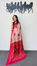 Charming Pink & Ivory Traditional Printed Saree with Rich Ethnic Pallu
