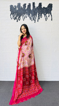Charming Pink & Ivory Traditional Printed Saree with Rich Ethnic Pallu
