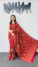 Royal Red Patola Silk Saree with Multicolor Traditional Weaving | Premium Festive & Cultural Wear