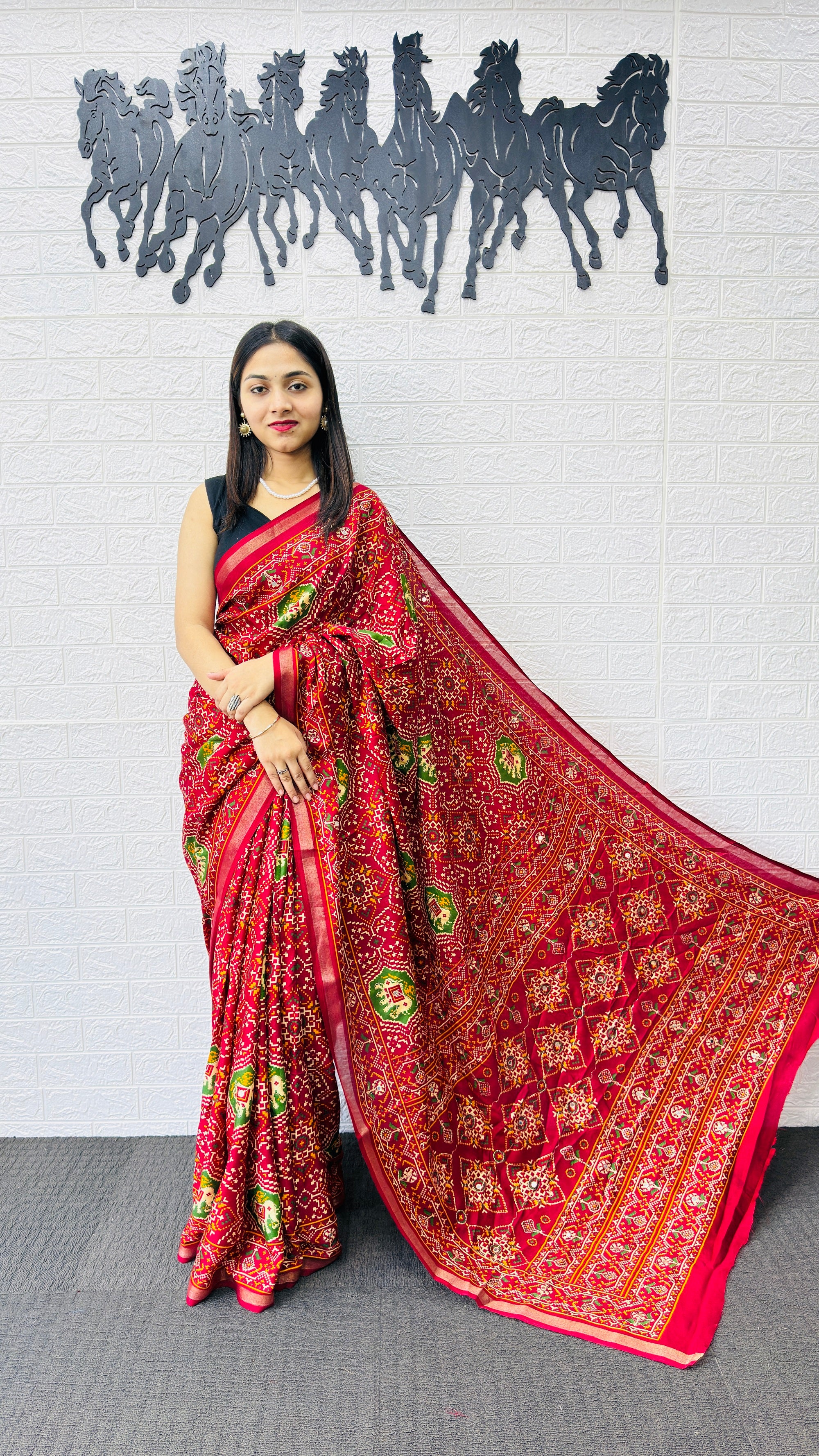 Royal Red Patola Silk Saree with Multicolor Traditional Weaving | Premium Festive & Cultural Wear