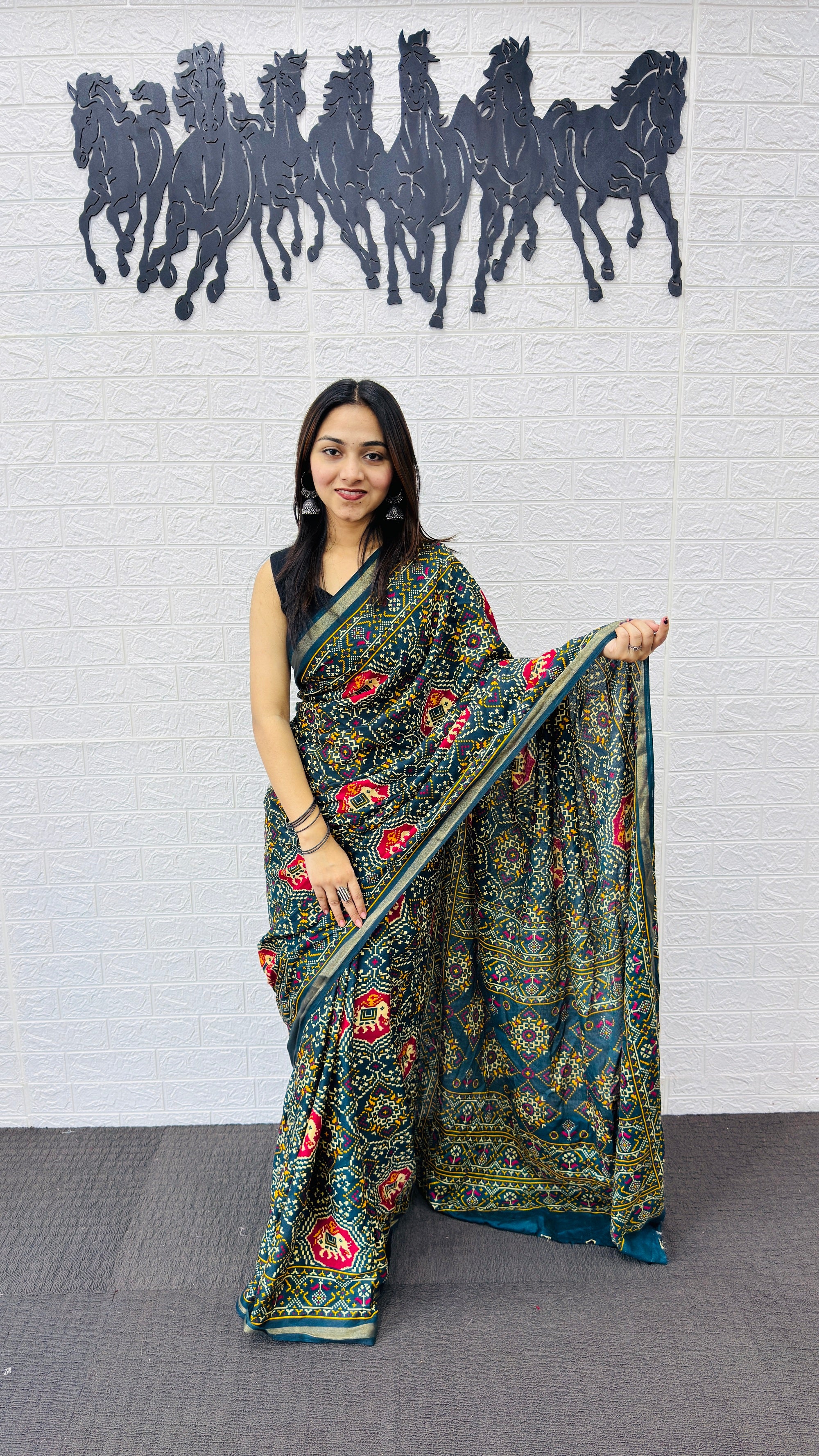 Royal Peacock Blue Patola Silk Saree with Multicolor Traditional Weaving | Premium Festive & Cultural Wear