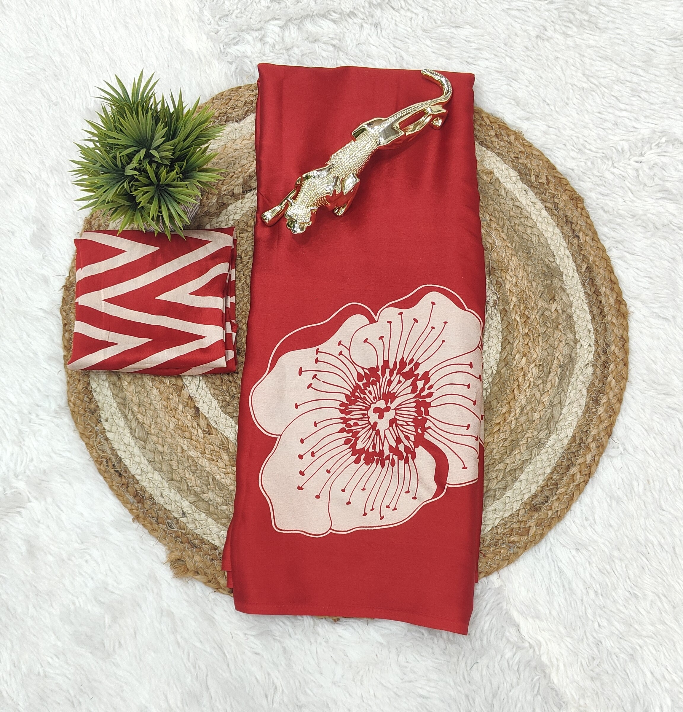 Scarlet Rouge Cotton Silk Saree with Artistic Floral Statement Design