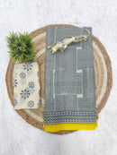 Ivory Grid Cotton Silk Saree with Mustard Accent Heritage Border