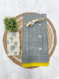Ivory Grid Cotton Silk Saree with Mustard Accent Heritage Border