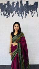 Royal Rani Pink Designer Saree with Intricate Green Traditional Border