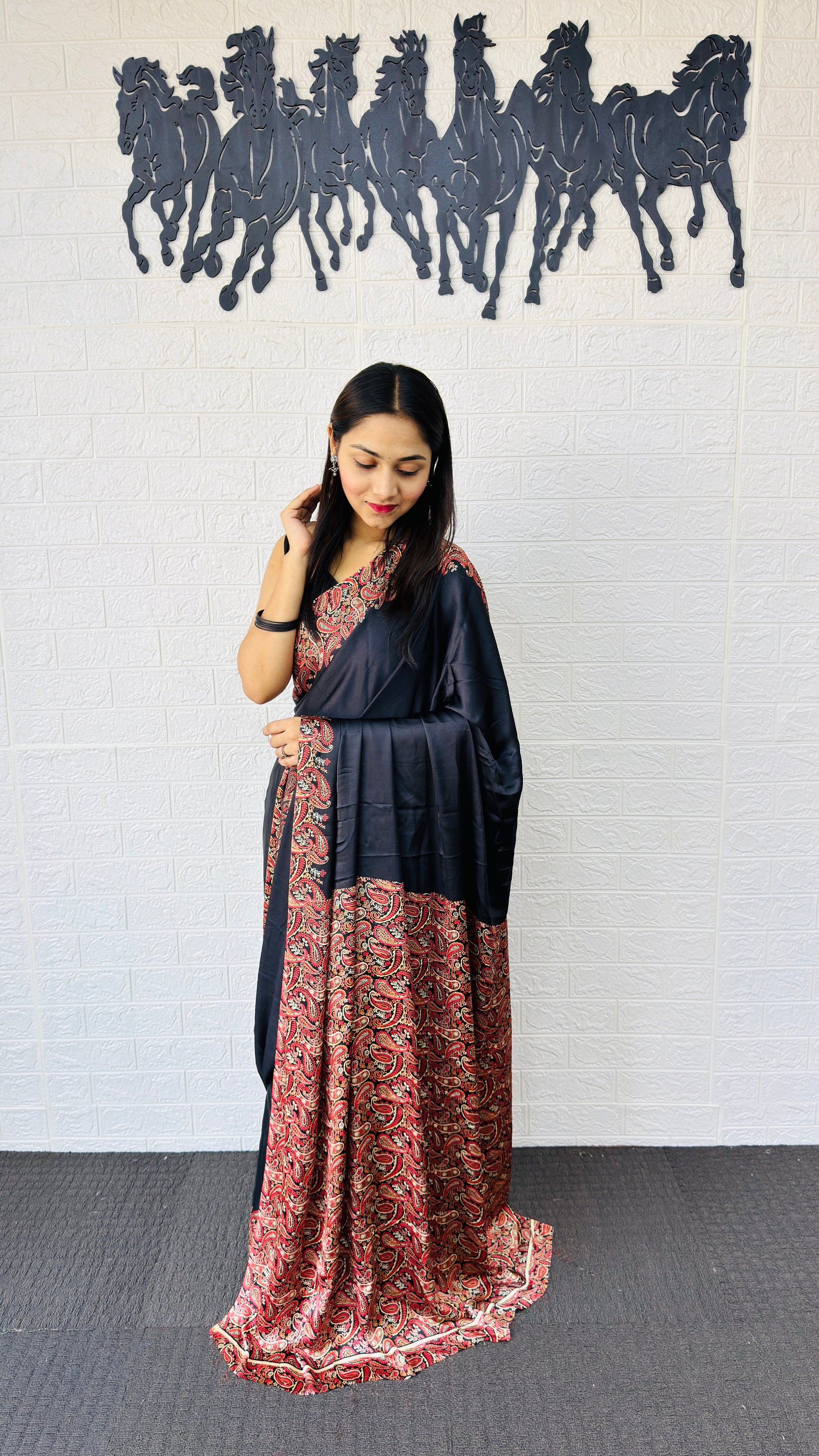 Elegant Black Designer Saree with Classic Paisley Printed Border