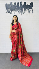 Royal Red Patola Silk Saree with Multicolor Traditional Weaving | Premium Festive & Cultural Wear