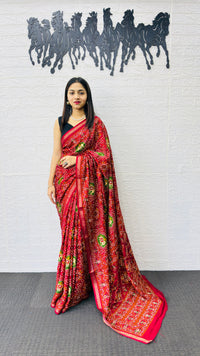 Royal Red Patola Silk Saree with Multicolor Traditional Weaving | Premium Festive & Cultural Wear