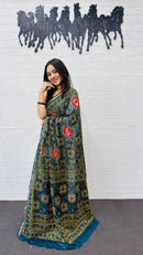 Royal Peacock Blue Patola Silk Saree with Multicolor Traditional Weaving | Premium Festive & Cultural Wear