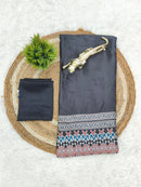 Midnight Heritage Ajrakh Silk Saree with Intricate Tribal Geometric Elegance