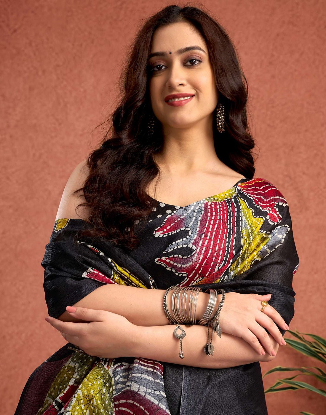 Midnight Prism Cotton Silk Saree with Vibrant Artistic Floral Expression