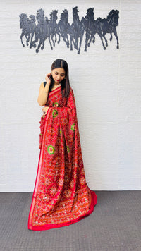 Royal Red Patola Silk Saree with Multicolor Traditional Weaving | Premium Festive & Cultural Wear