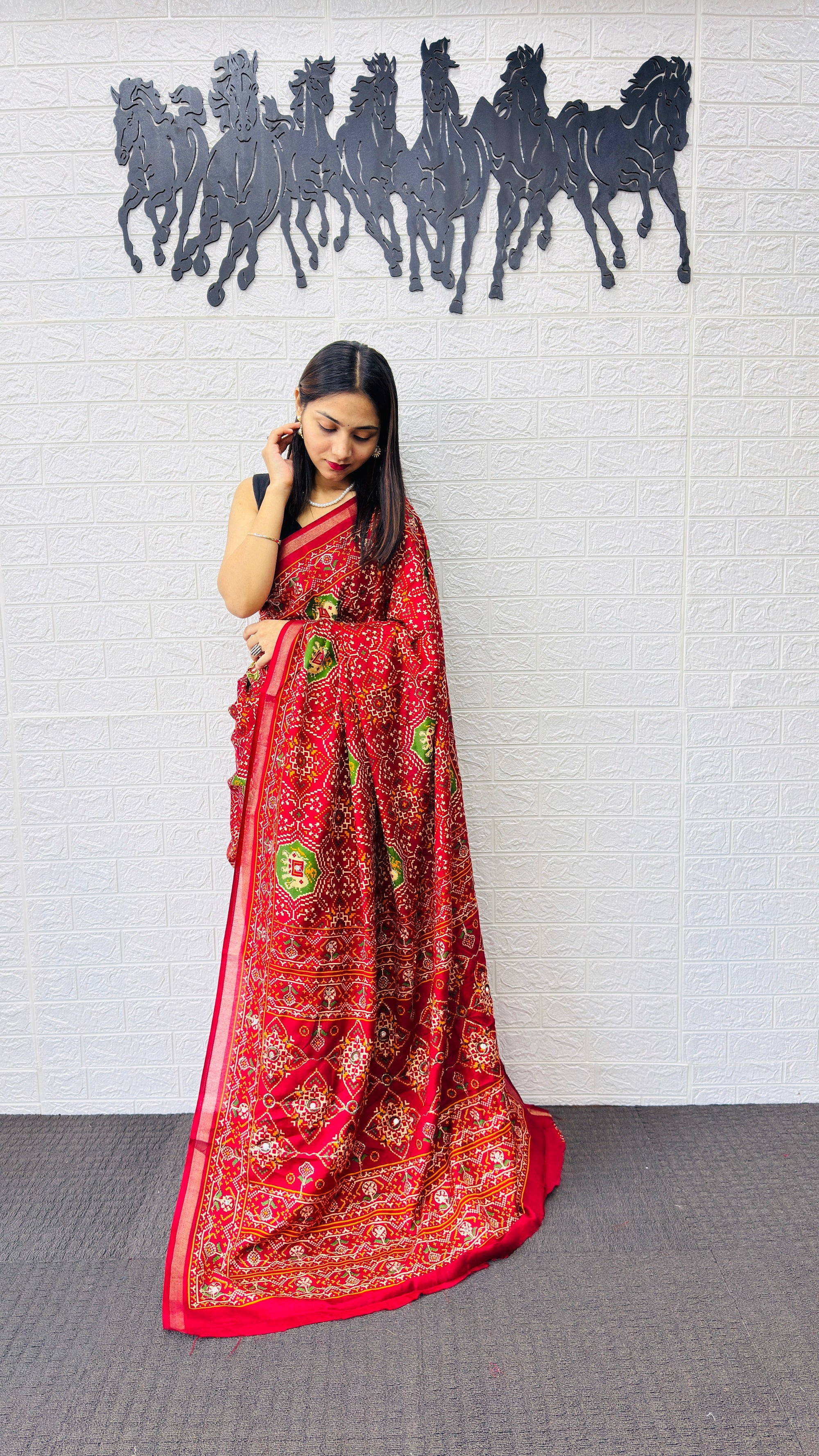 Royal Red Patola Silk Saree with Multicolor Traditional Weaving | Premium Festive & Cultural Wear