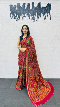 Royal Maroon Patola Silk Saree with Multicolor Traditional Weaving | Premium Festive & Cultural Wear