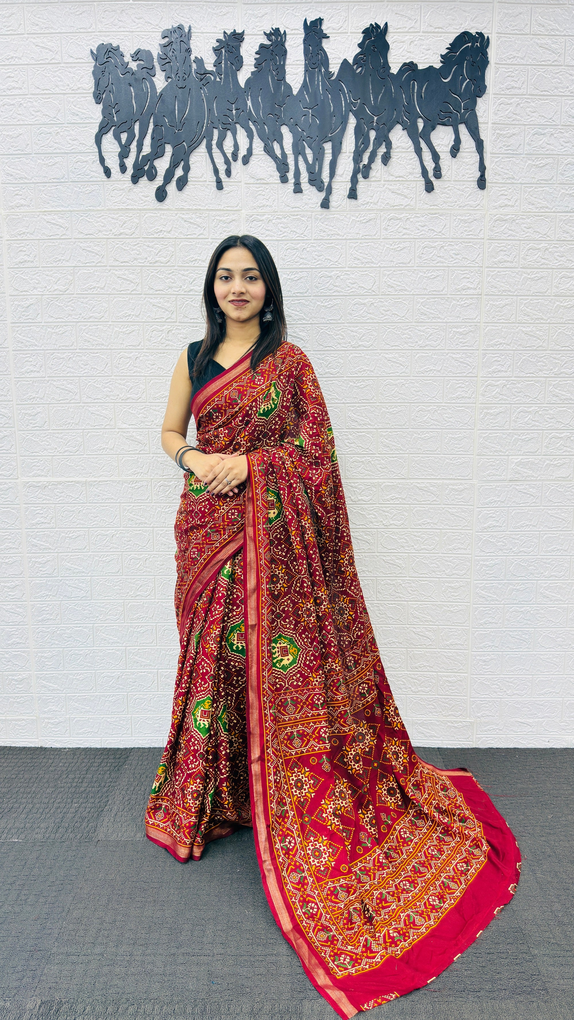 Royal Maroon Patola Silk Saree with Multicolor Traditional Weaving | Premium Festive & Cultural Wear