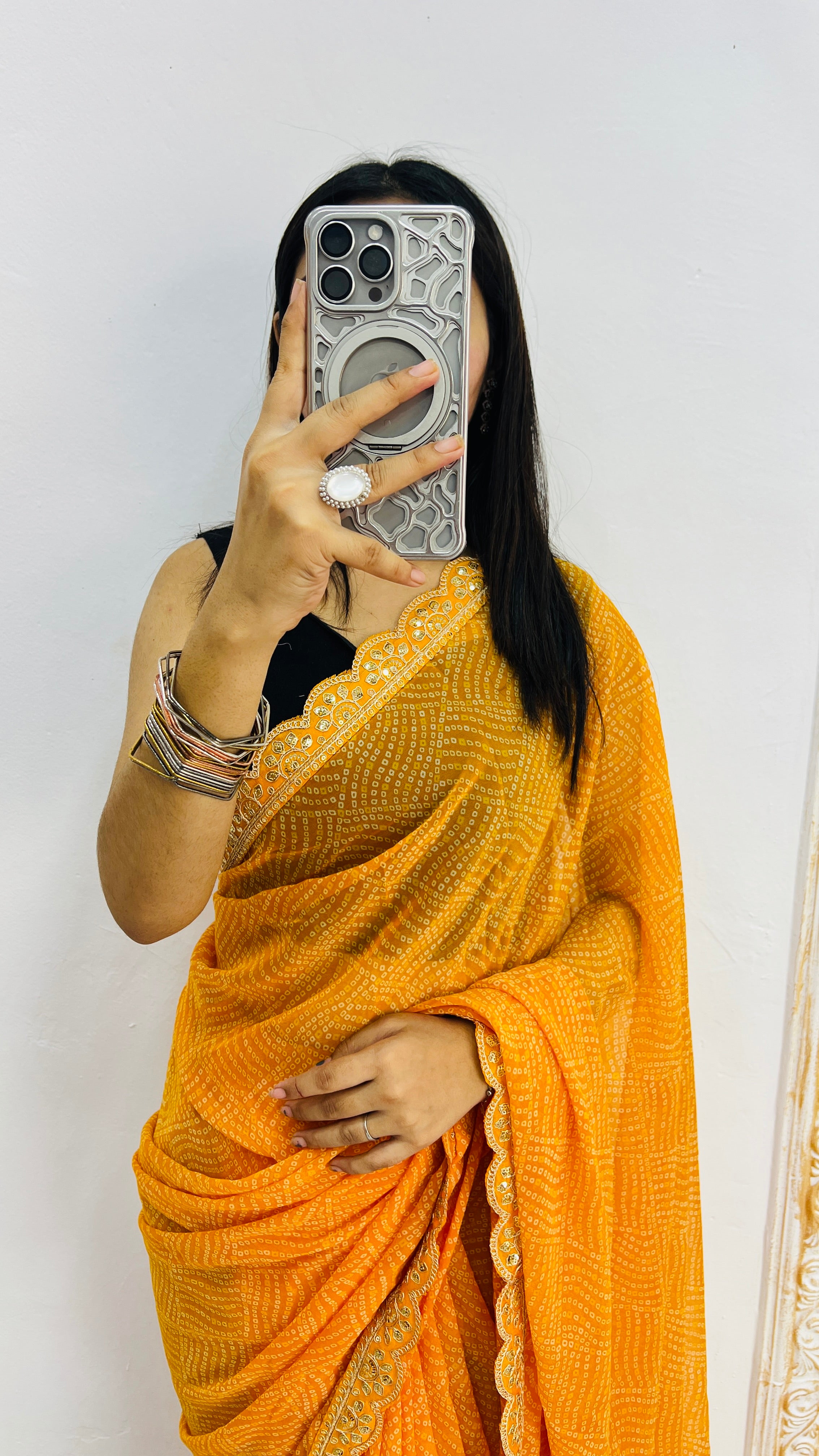Luxury Sunshine Yellow Linen Saree with Textured Micro Prints & Elegant Scalloped Lace Border