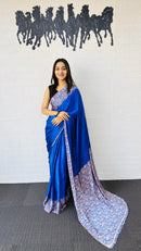 Royal Blue Designer Saree with Elegant Paisley Printed Border