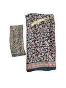 Luxury Black Printed Linen Saree with Intricate Floral Vine Design & Rich Traditional Pallu