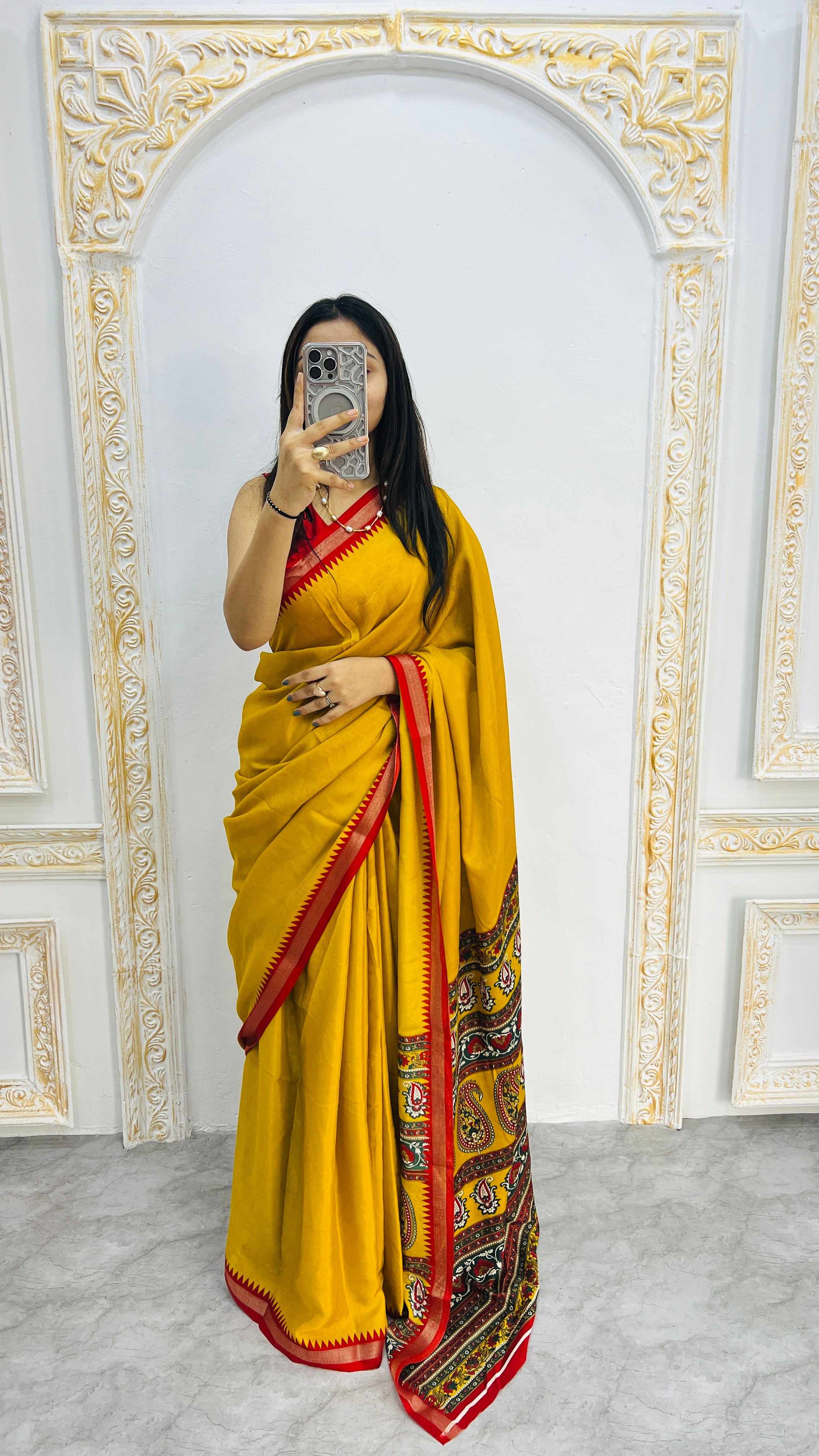 Golden Aura Cotton Silk Saree with Regal Paisley Heritage Border