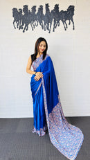 Royal Blue Designer Saree with Elegant Paisley Printed Border