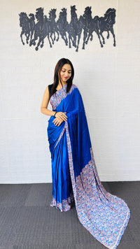 Royal Blue Designer Saree with Elegant Paisley Printed Border