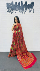 Royal Maroon Patola Silk Saree with Multicolor Traditional Weaving | Premium Festive & Cultural Wear