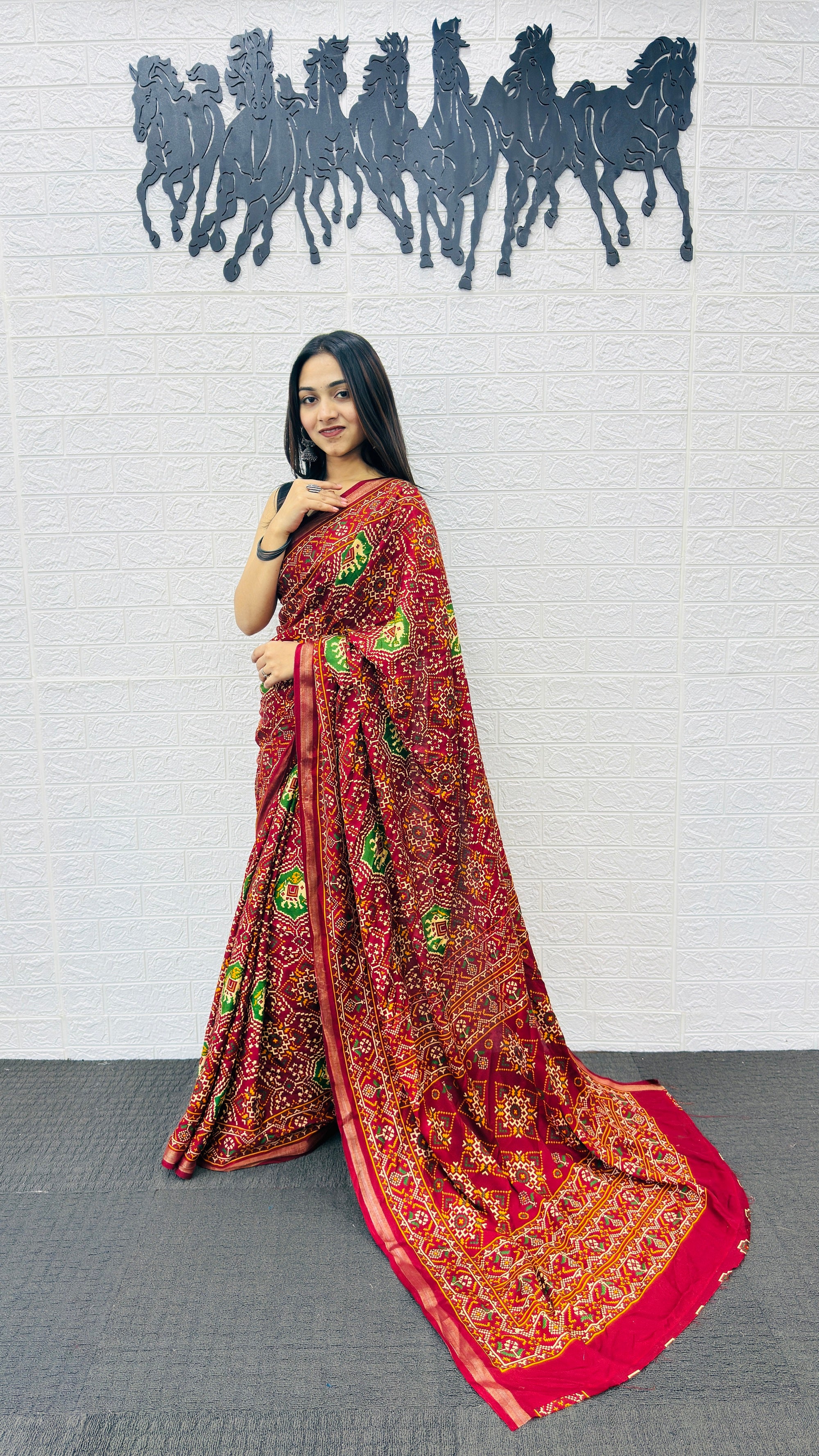 Royal Maroon Patola Silk Saree with Multicolor Traditional Weaving | Premium Festive & Cultural Wear