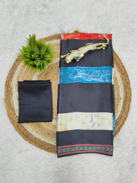 Midnight Ivory Ajrakh Silk Saree with Heritage Panel Pallu Design