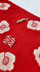 Scarlet Rouge Cotton Silk Saree with Artistic Floral Statement Design