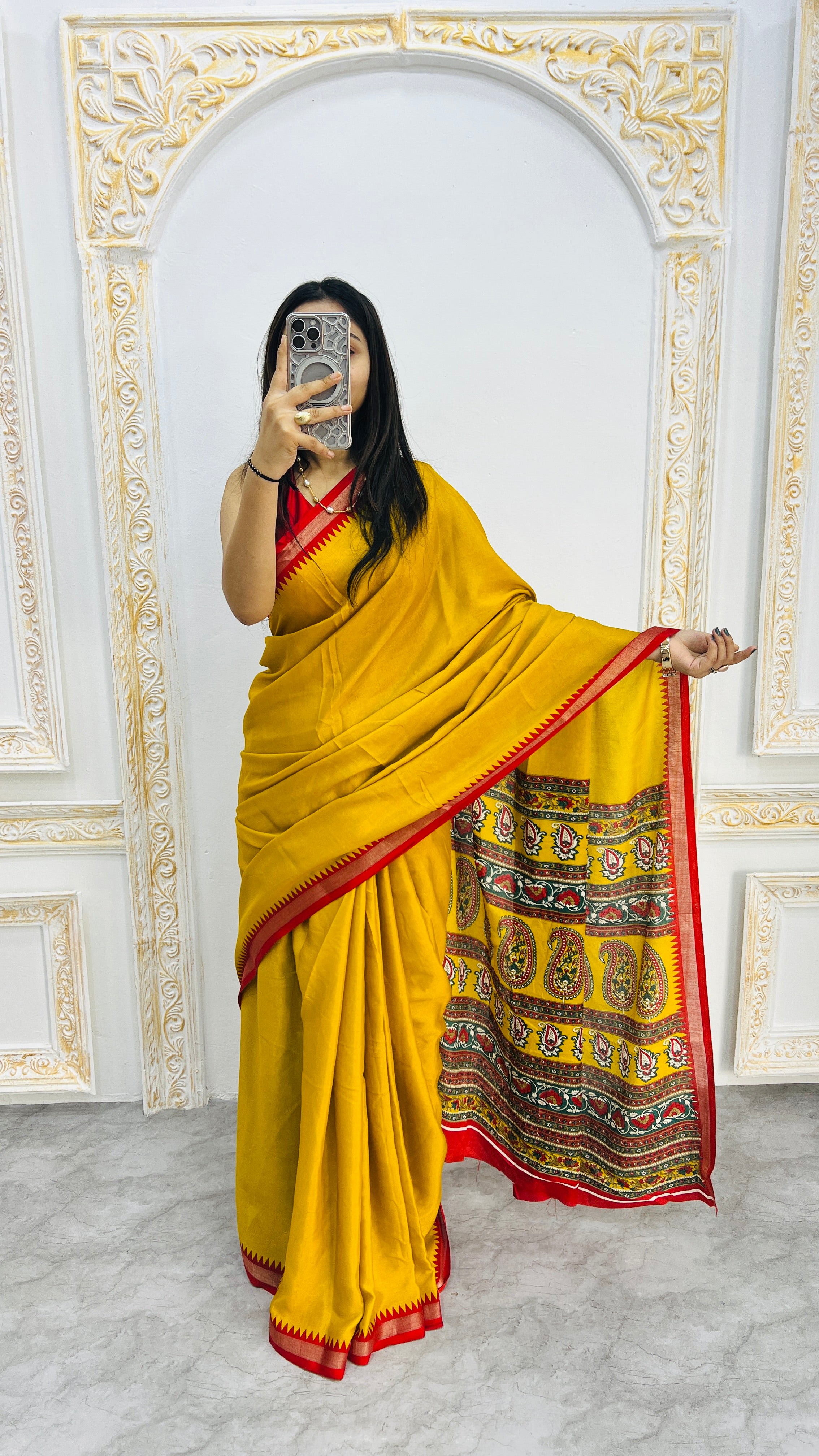 Golden Aura Cotton Silk Saree with Regal Paisley Heritage Border