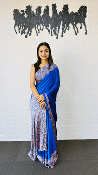 Royal Blue Designer Saree with Elegant Paisley Printed Border