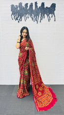 Royal Maroon Patola Silk Saree with Multicolor Traditional Weaving | Premium Festive & Cultural Wear