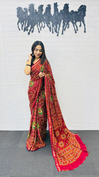 Royal Maroon Patola Silk Saree with Multicolor Traditional Weaving | Premium Festive & Cultural Wear