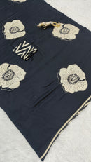 Midnight Noir Cotton Silk Saree with Artistic Floral Statement Design