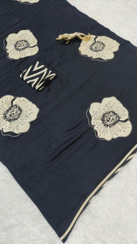 Midnight Noir Cotton Silk Saree with Artistic Floral Statement Design