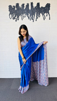 Royal Blue Designer Saree with Elegant Paisley Printed Border