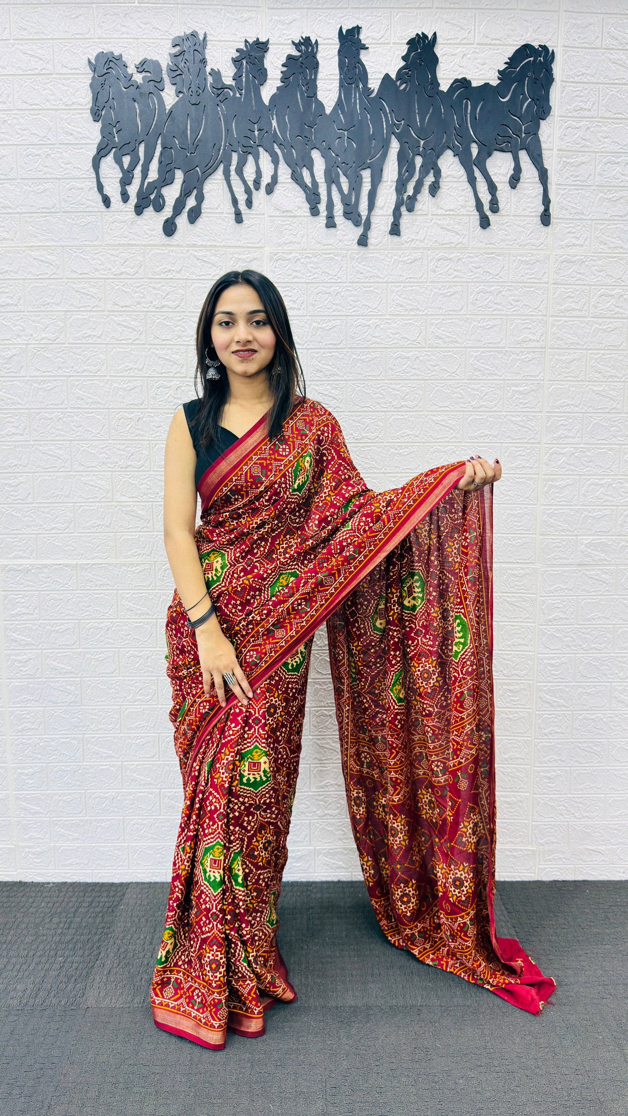 Royal Maroon Patola Silk Saree with Multicolor Traditional Weaving | Premium Festive & Cultural Wear