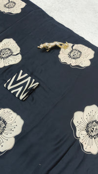 Midnight Noir Cotton Silk Saree with Artistic Floral Statement Design