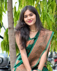 Kanjee – green Banarasi Soft Silk Saree with Elegant Minimal Weaving