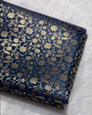 Midnight Blue Banarasi Silk Saree with All-Over Gold Zari Floral Jaal Weaving